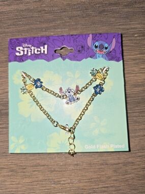 Disney Gold-Tone Stitch Charm Braclet - Purple & Blue Accents
